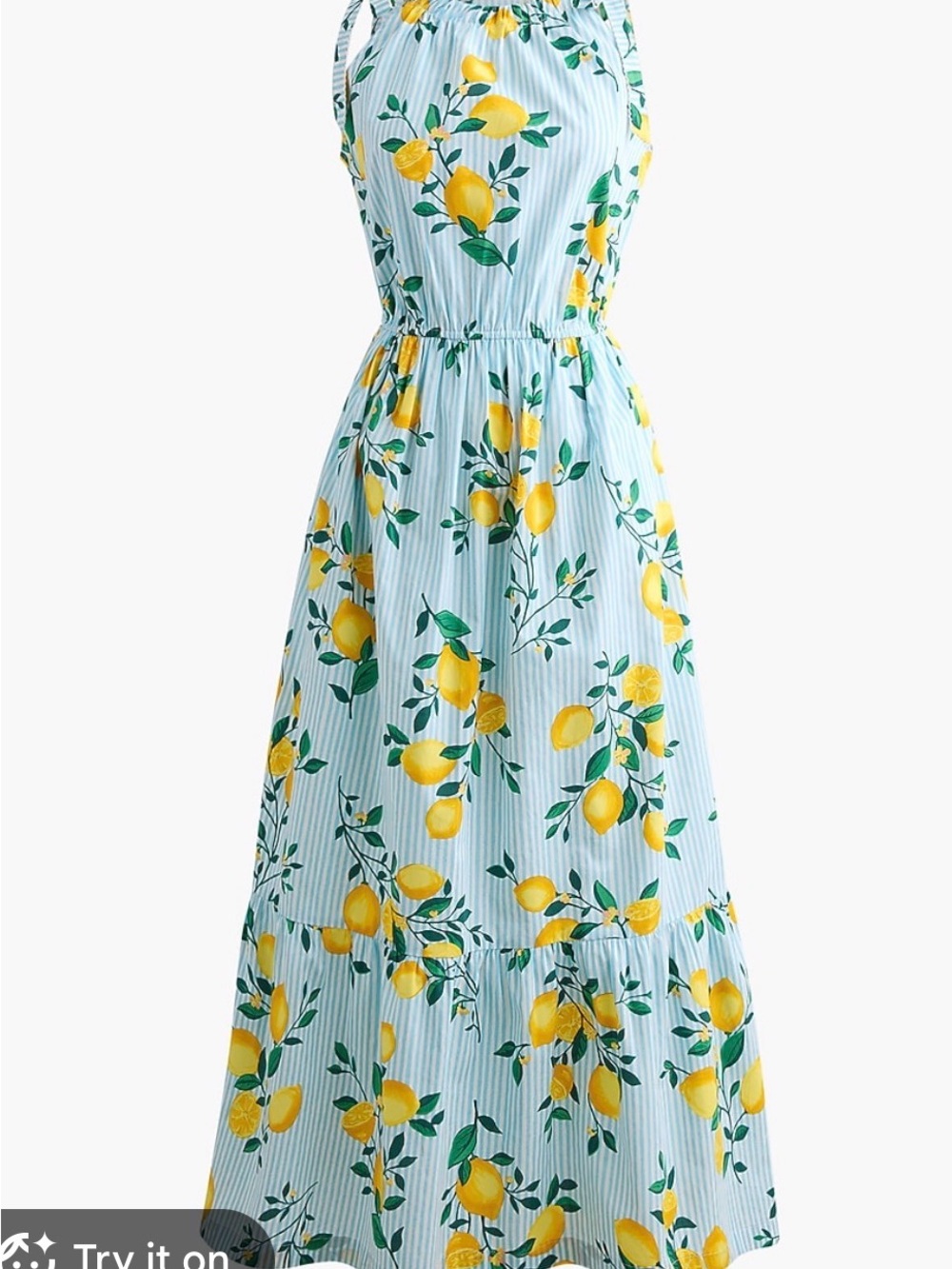 J. Crew Factory Light Blue Maxi Dress with Yellow Lemon Print